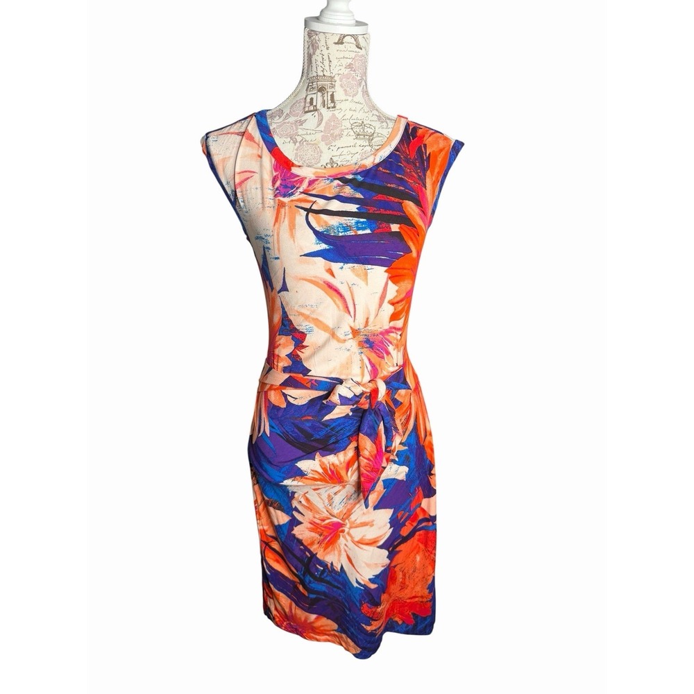 Ann Taylor Floral Design Sleeveless Fitted Dress XS NWOT Ruched Tie Front
